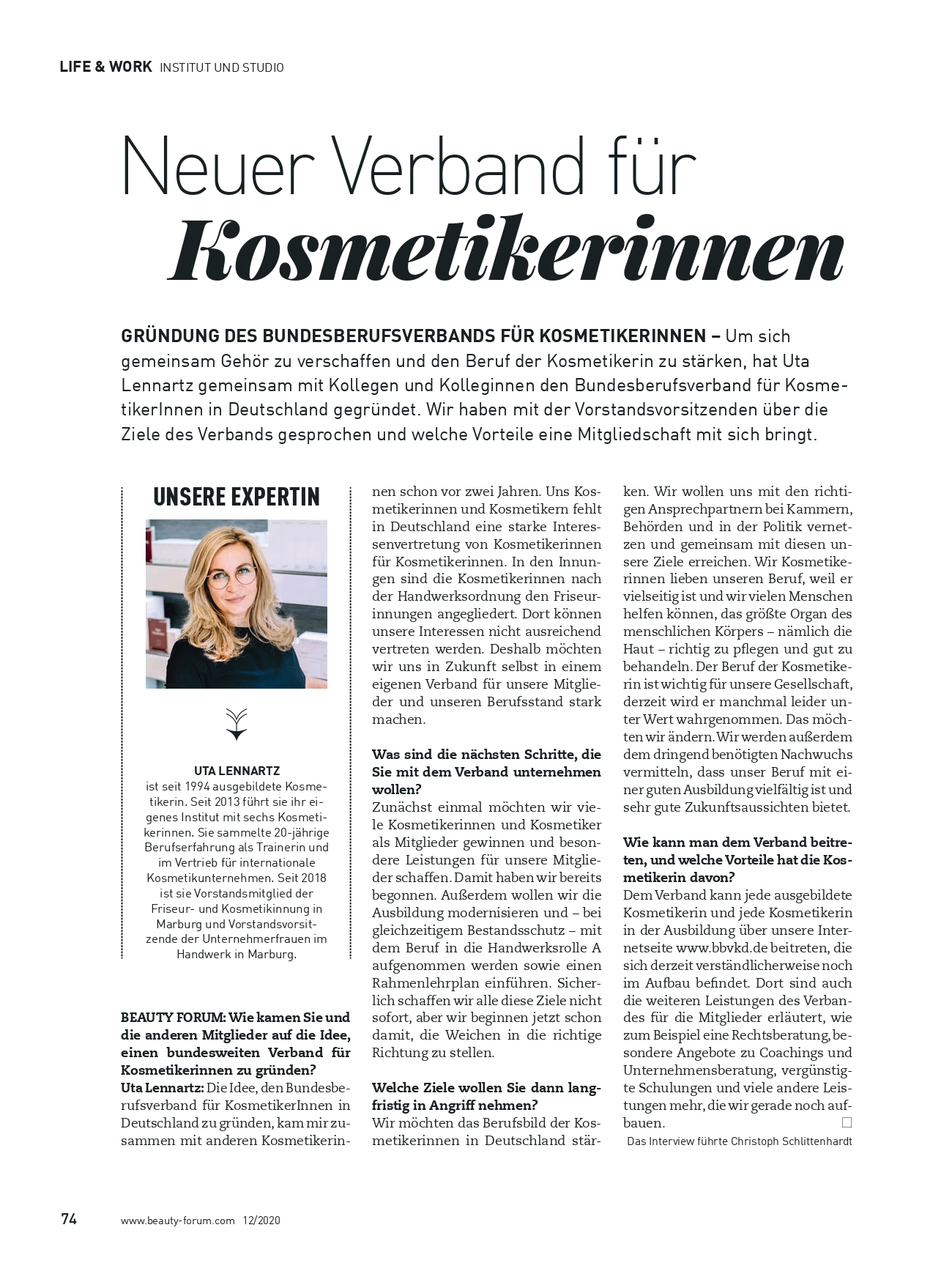 Featured image for “BEAUTY FORUM Ausgabe 12/2020, “Neuer Verband für Kosmetikerinnen”, Dezember”